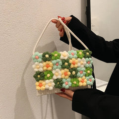 Woolen Woven Bag Flowers Crossbody Handbag Autumn Knitting Bag