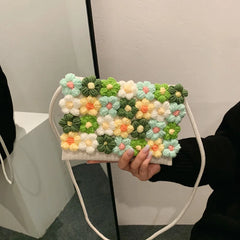 Woolen Woven Bag Flowers Crossbody Handbag Autumn Knitting Bag