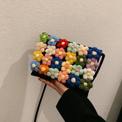 Woolen Woven Bag Flowers Crossbody Handbag Autumn Knitting Bag