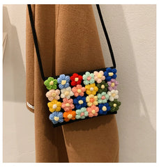Woolen Woven Bag Flowers Crossbody Handbag Autumn Knitting Bag