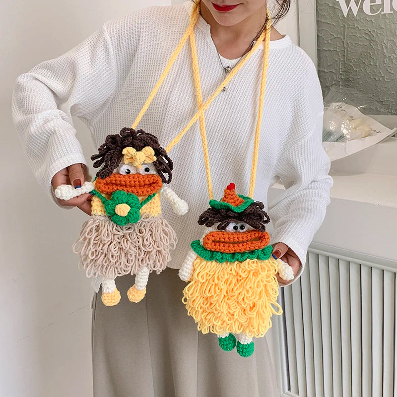 Woolen Shoulder Crossbody Bag Knitted Bag Young Girls Mobile Phone Purse Doll Ha