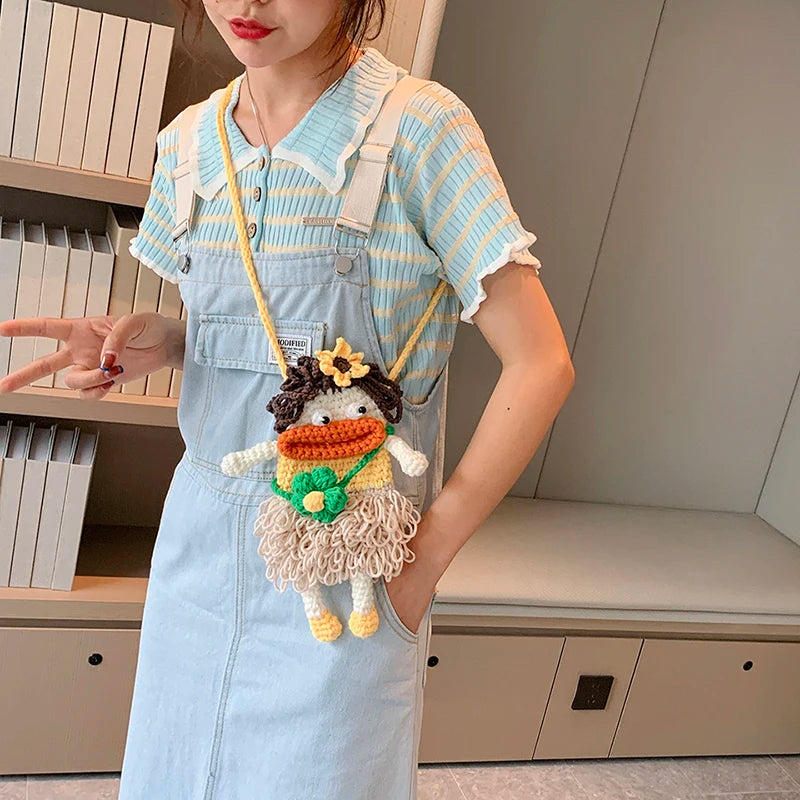Woolen Shoulder Crossbody Bag Knitted Bag Young Girls Mobile Phone Purse Doll Ha