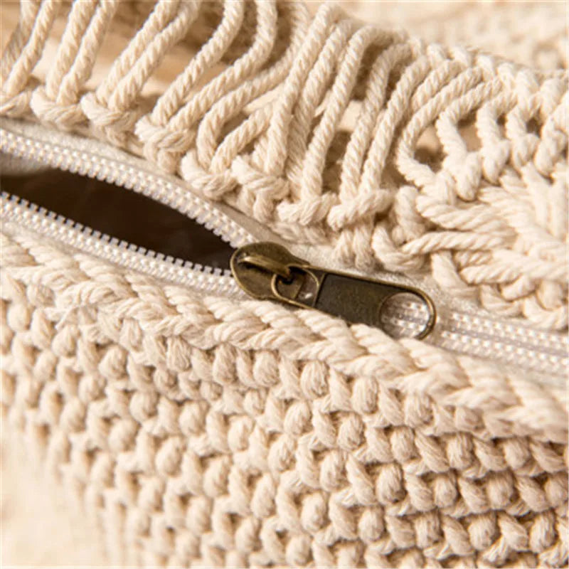 Vintage Straw Beach Bag with Tassel Knitted Design