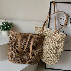 Large Straw Beach Bag Shoulder Tote Women Raffia Travel Handbag
