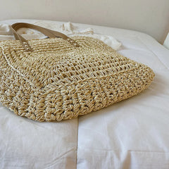 Large Straw Beach Bag Shoulder Tote Women Raffia Travel Handbag