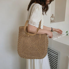 Large Straw Beach Bag Shoulder Tote Women Raffia Travel Handbag