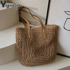 Large Straw Beach Bag Shoulder Tote Women Raffia Travel Handbag