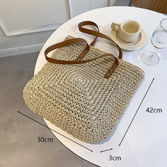 Large Straw Beach Bag Shoulder Tote Women Raffia Travel Handbag