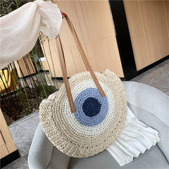 Summer Beach Round Straw Bags for Women Rattan Shoulder Handbag