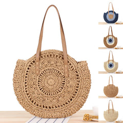Summer Beach Round Straw Rattan Shoulder Handbag Totes Bags for Women