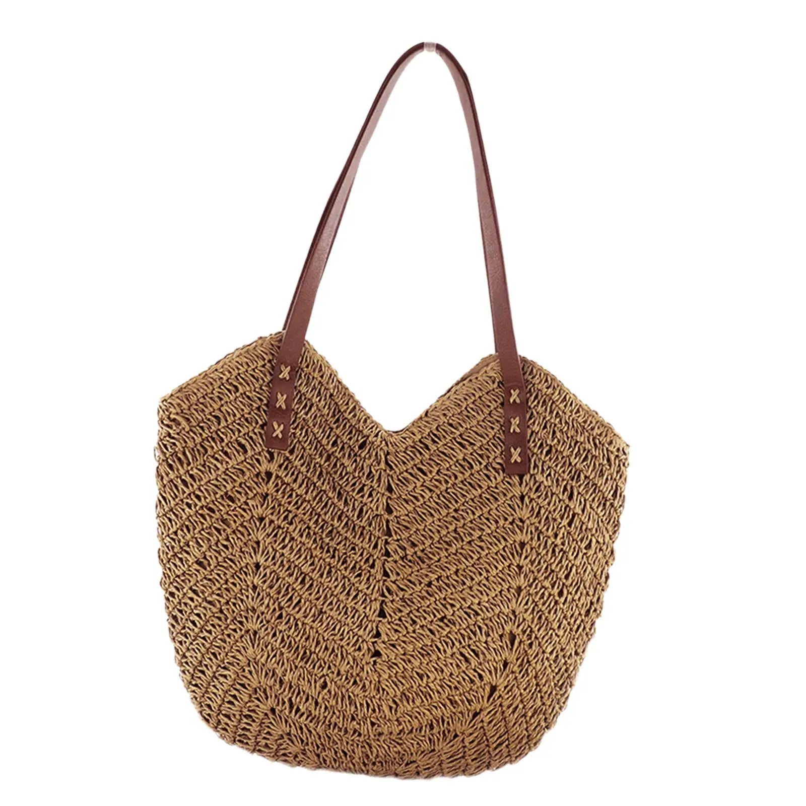 Handwoven Tote Bag Bohemian Shoulder Bag with Zipper Top Handle
