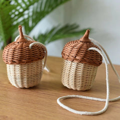 Handwoven Round Rattan Woven Bag Bucket Style Beach Travel Bag