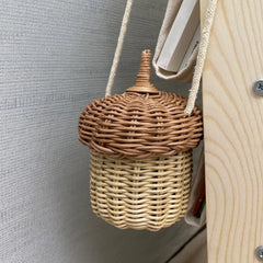 Handwoven Round Rattan Woven Bag Bucket Style Beach Travel Bag