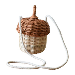Handwoven Round Rattan Woven Bag Bucket Style Beach Travel Bag
