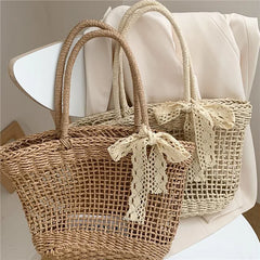 Straw Rattan Beach Handbag for Women Girls Hollow Out Crossbody Bag