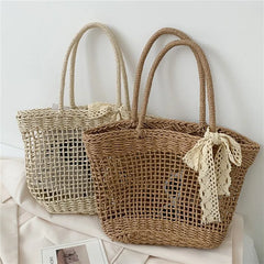Straw Rattan Beach Handbag for Women Girls Hollow Out Crossbody Bag