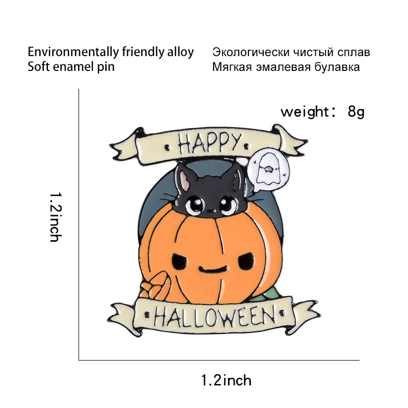 Halloween Pumpkin Enamel Pin Cat Lapel Cartoon Badges