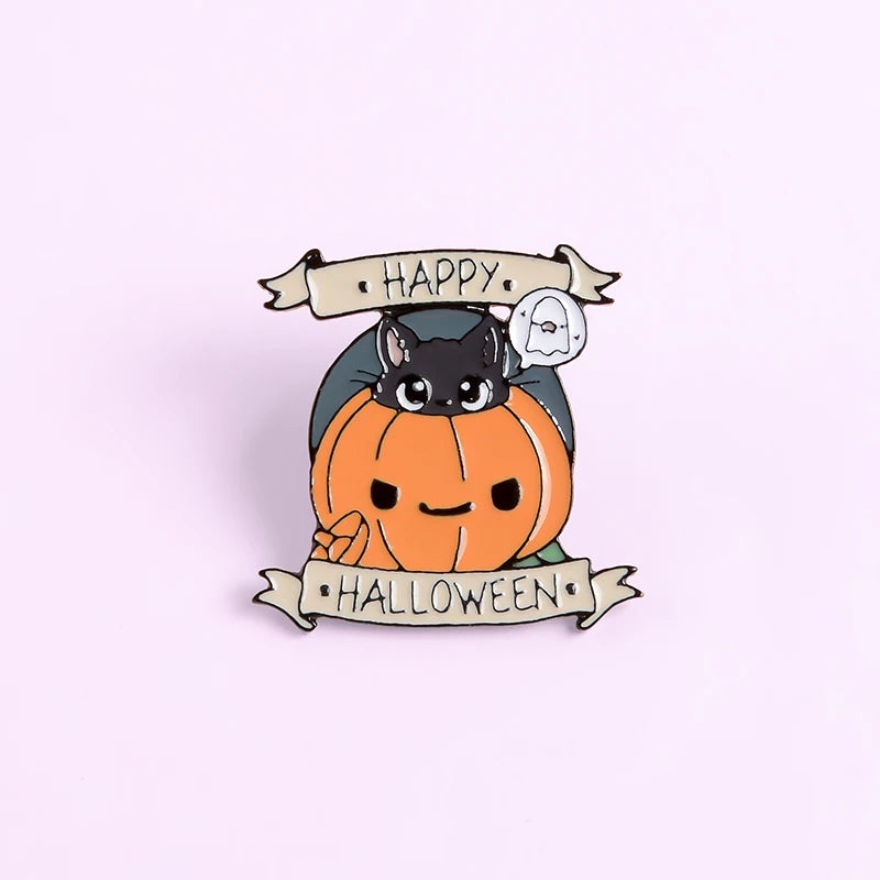 Halloween Pumpkin Enamel Pin Cat Lapel Cartoon Badges