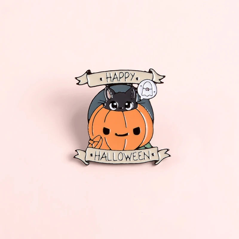 Halloween Pumpkin Enamel Pin Cat Lapel Cartoon Badges