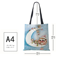 Harajuku Canvas Shopper Bag Winter Bird Snowflake Travel Shoulder Bag
