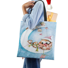 Harajuku Canvas Shopper Bag Winter Bird Snowflake Travel Shoulder Bag