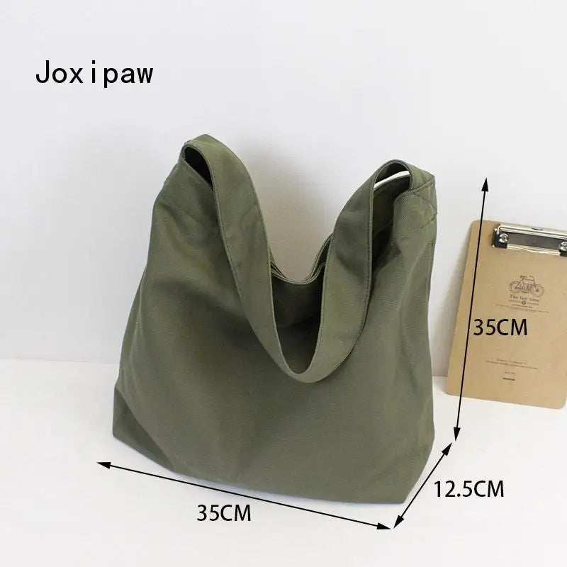Harajuku Canvas Shoulder Bag for Women Vintage Large Capacity Handbag