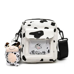 Harajuku Cow Pattern Canvas Bag Women Shoulder Messenger Crossbody