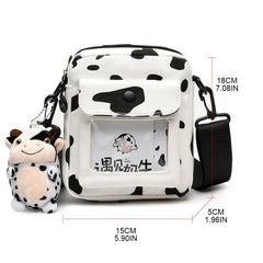 Harajuku Cow Pattern Canvas Bag Women Shoulder Messenger Crossbody
