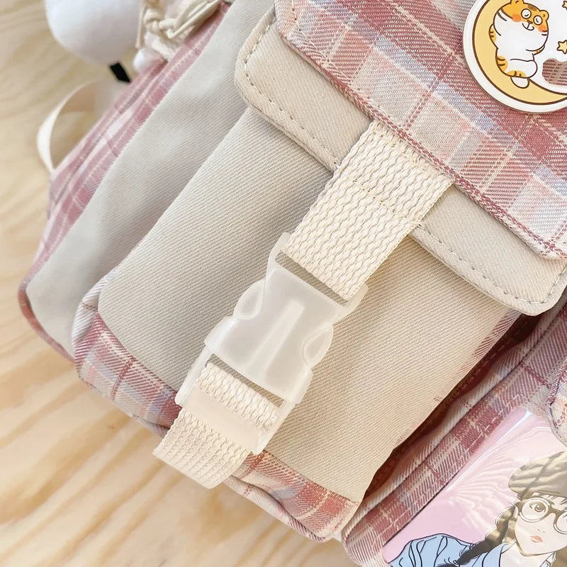 Harajuku Backpack for Teenager Large Capacity Lattice Backpack