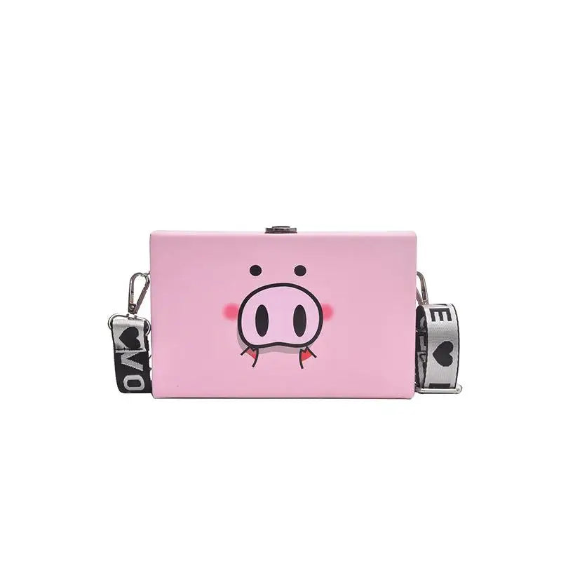 Harajuku Animal Print Box Bag Pig Bags Wide Shoulder Strap