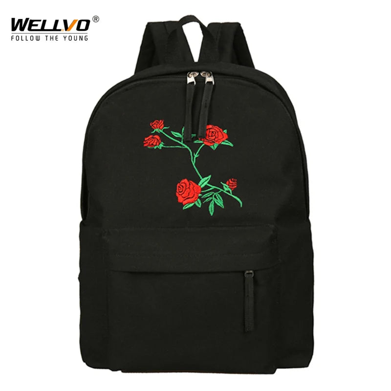 Harajuku Floral Embroidery Backpack Men Women Travel School Backpack