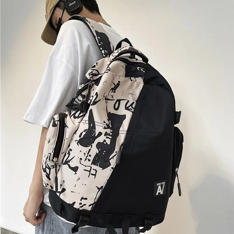 Harajuku Girl Male School Bag Female Graffiti Print Backpack