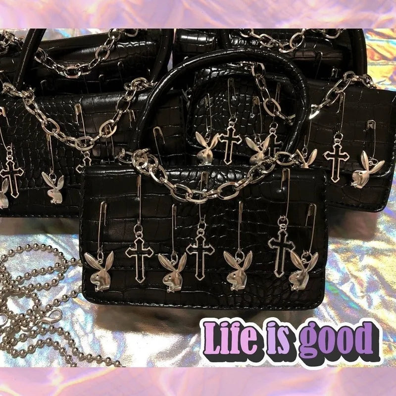Harajuku Goth Women's Shoulder Bag Metalpunk Y2k Girls Small Square