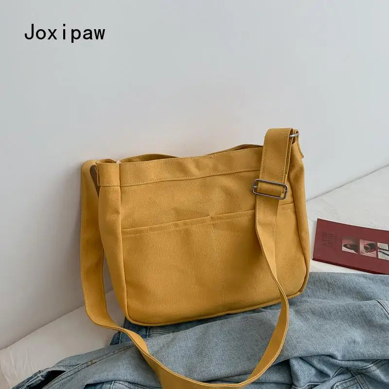 Harajuku Large Capacity Canvas Tote Bag Women Vintage Casual Crossbody Bag