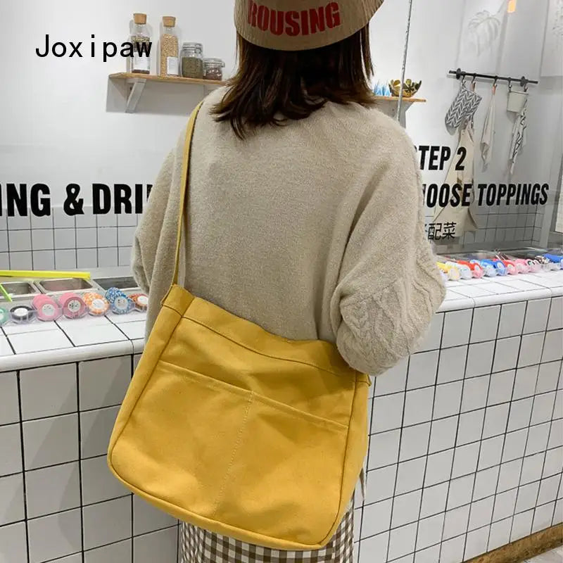Harajuku Large Capacity Canvas Tote Bag Women Vintage Casual Crossbody Bag