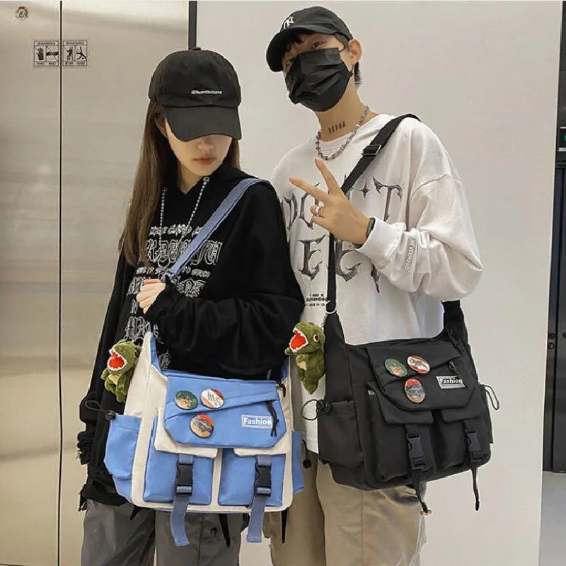 Harajuku Men Women Nylon Crossbody Messenger Bag Girls School Book Bags