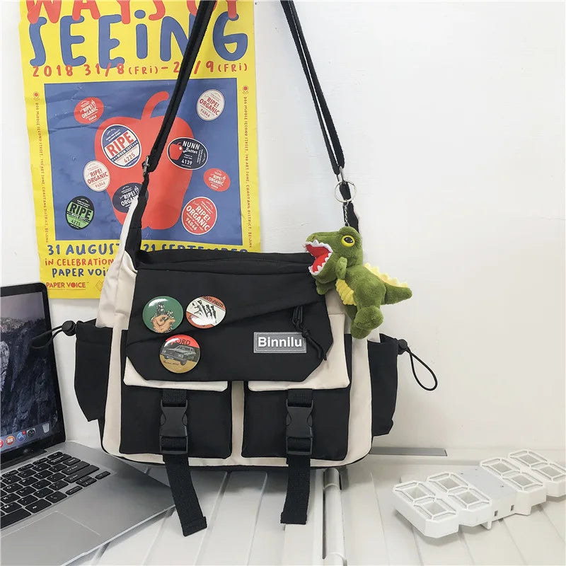 Harajuku Men Women Nylon Crossbody Messenger Bag Girls School Book Bags