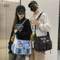 Harajuku Men Nylon Crossbody Bags for Women Messenger Bag Girls School Book Bags