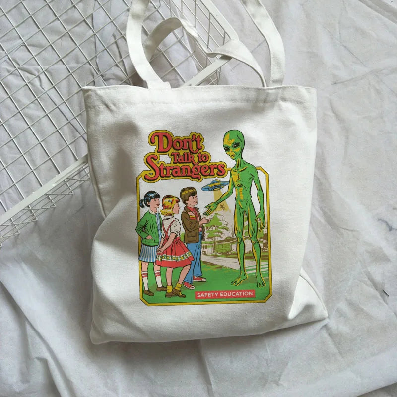 Harajuku Ulzzang Evil Cartoon Print Canvas Shoulder Bag