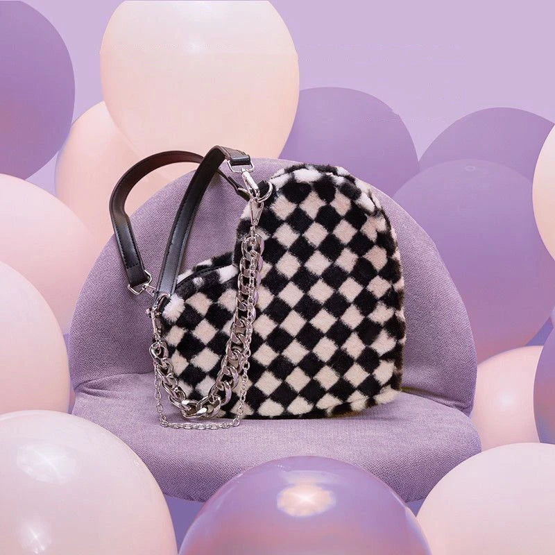 Harajuku Plaid Chain Shoulder Totes Bag Heart Bolsa Feminina Punk Y2K Handbag