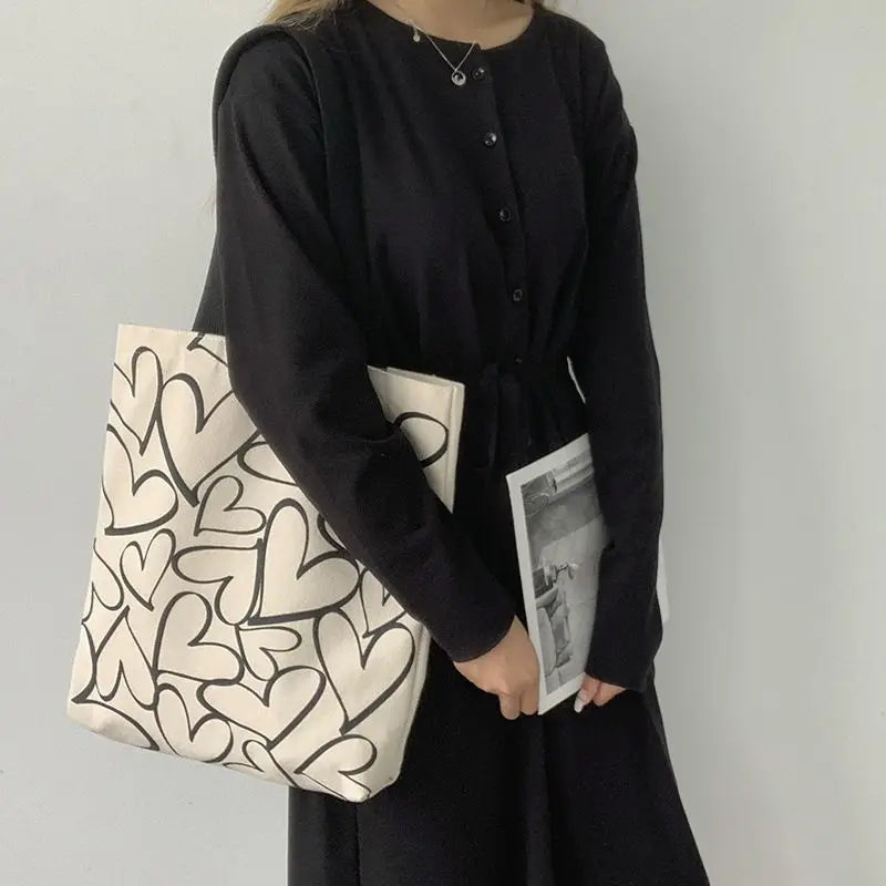 Harajuku Shoulder Bags Women Canvas Heart Pints Zipper Style