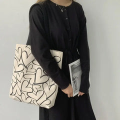 Harajuku Shoulder Bags Women Canvas Heart Pints Zipper Style