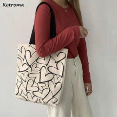 Harajuku Shoulder Bags Women Canvas Heart Pints Zipper Style