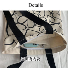 Harajuku Shoulder Bags Women Canvas Heart Pints Zipper Style