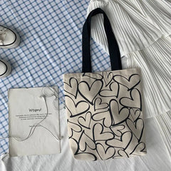 Harajuku Shoulder Bags Women Canvas Heart Pints Zipper Style