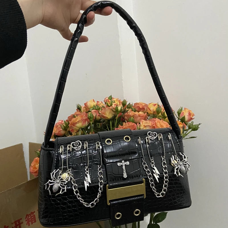 Harajuku Spider Shoulder Totes Bags Women Skull Cross Sac A Main Femme Punk