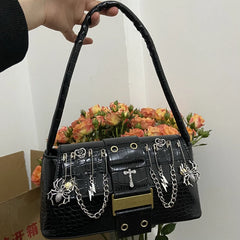 Harajuku Spider Shoulder Totes Bags Women Skull Cross Sac A Main Femme Punk