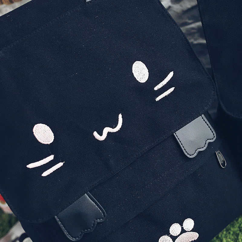 Harajuku Style Cat Print Backpack for Students Women Girls