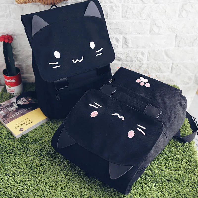 Harajuku Style Cat Print Backpack for Students Women Girls