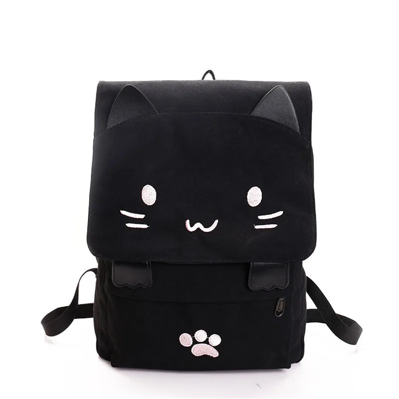 Harajuku Style Cat Print Backpack for Students Women Girls